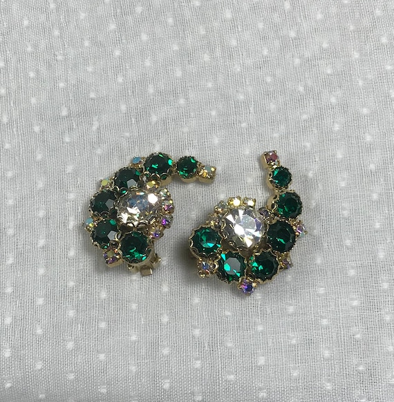 Fabulous Emerald Green Rhinestone Earrings, 1970's