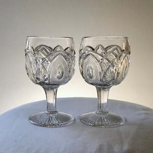 Modiste EAPG Wine Goblets, Buy One or Both, Early American Pattern Glass, 1880&#39;s Glass