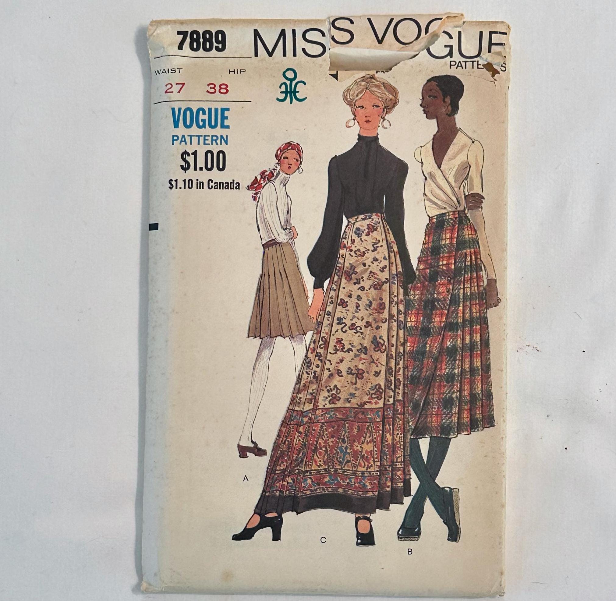スカート wrap Pleated Skirt Pleated Wrap Skirt in 3 Lengths, Vogue 7889, 27' Waist