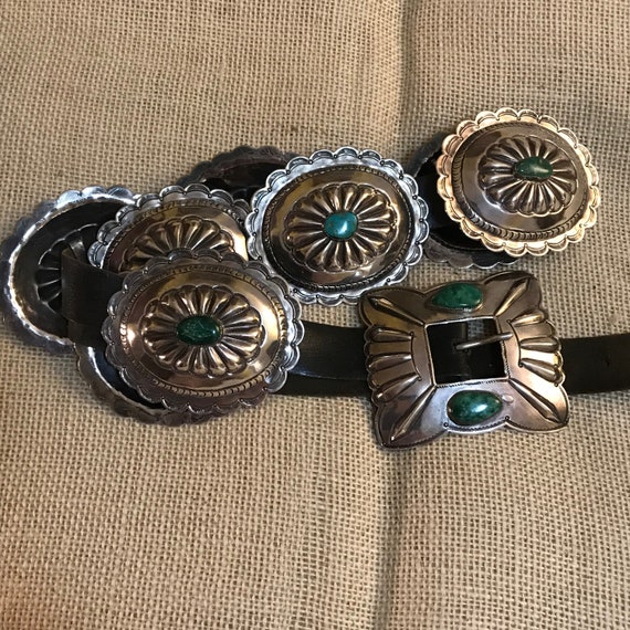 542 Grams 1970's Vintage Native American Navajo Signed Sterling Silver Turquoise Concho Belt 542 Grams 1970's Vintage Native American Navajo Signed Sterling Silver Turquoise Concho Belt