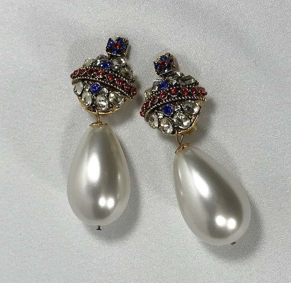 Serbin Crown Couture Earrings with Pearl Drops, 19