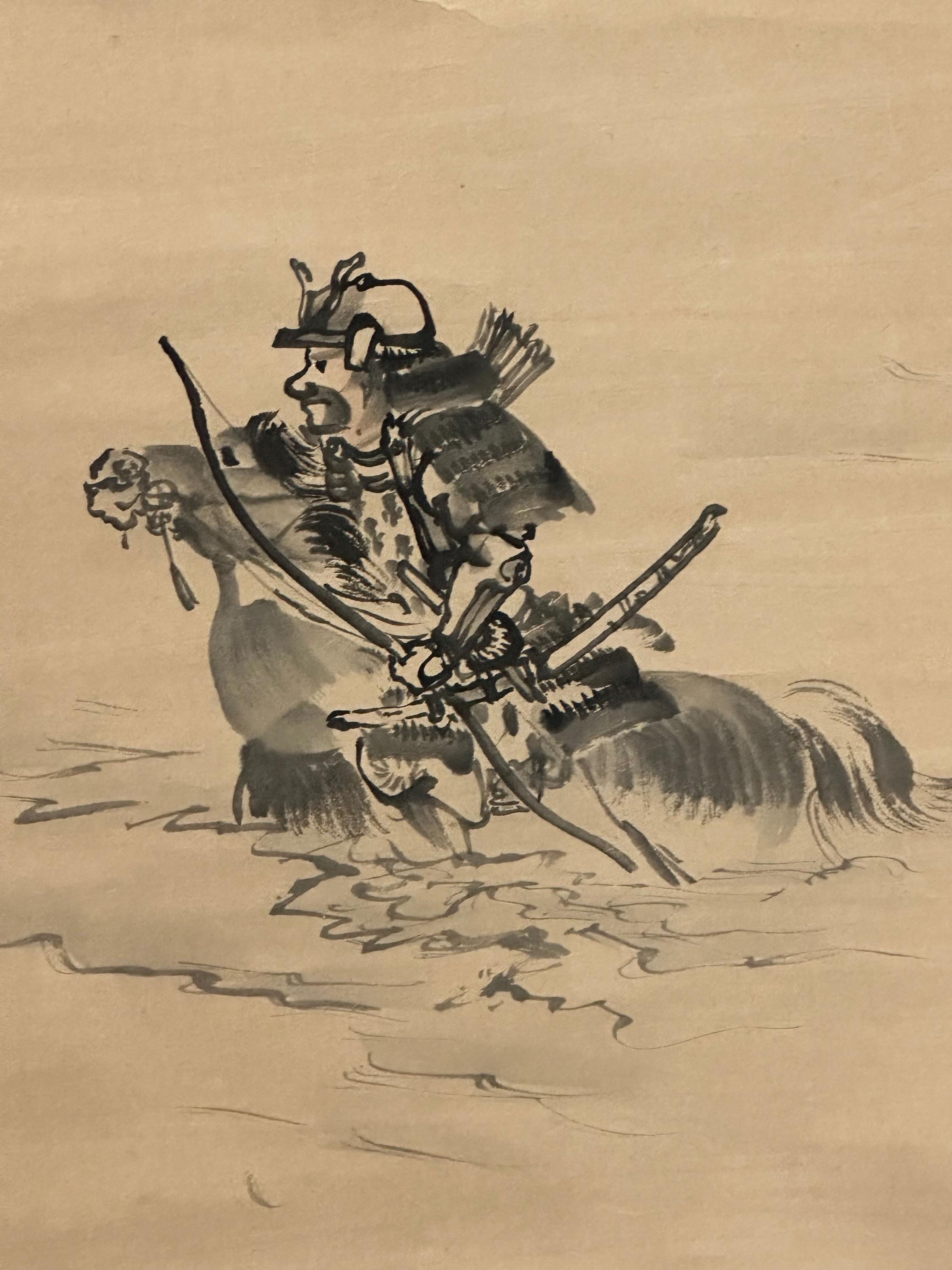 「侍」書道掛け軸 アンティーク水墨画掛け軸、侍の絵と書句、長さ6フィート - Etsy 日本