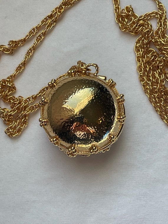 Amulet Necklace, Round Gold Ball with Red Enamel,… - image 4