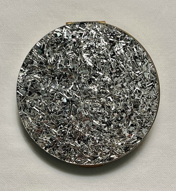 Vintage Powder Compact by Zell, 1950's Lucite Confetti