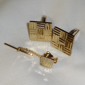 Swank Sterling Silver Cuff Links and Tie Tac, Vintage 1970&#39;s Jewelry, in Mint-y Condition