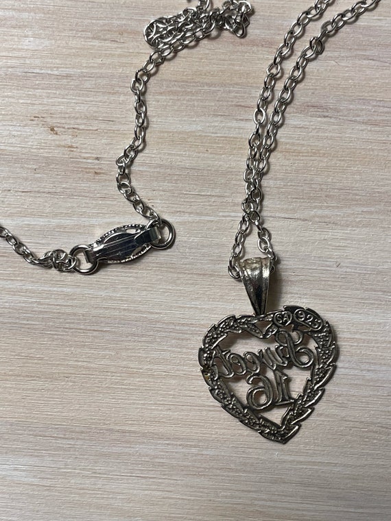 Sweet Sixteen Sterling Silver Heart Shape Pendant… - image 2
