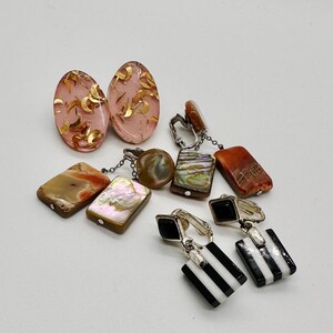 Vintage Clip On Earring Lot, Lucite, Abalone Shell, 1960s-70s