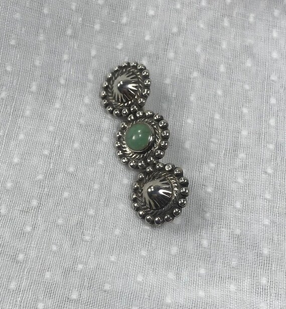 Sterling Southwestern Brooch with Green Turquoise… - image 2