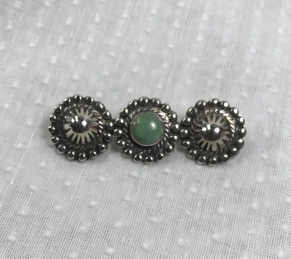 Sterling Southwestern Brooch with Green Turquoise… - image 1
