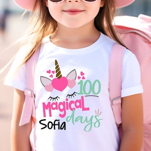 Girls 100th day of school shirt | 100 Magical Days | Unicorn shirt | 100th day of school celebration | Personalized name | Pink
