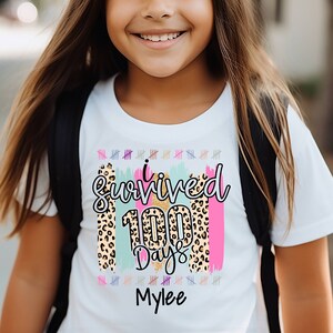 Girls 100th day of school shirt | I survived for 100 days | T-Shirt | 100th day of school celebration | Personalized name | Leopard Cheetah