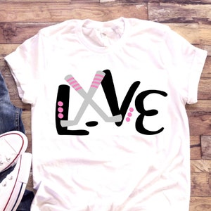 Love Hockey | Girl Hockey Player | T-Shirt One Piece Bodysuit | Female | Hockey Sticks | Hockey Puck