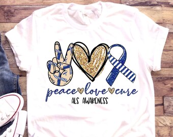 Peace Love Cure | ALS Awareness day month shirt | Amyotrophic lateral sclerosis | Lou Gehrig's disease | T-Shirt One peice Bodysuit