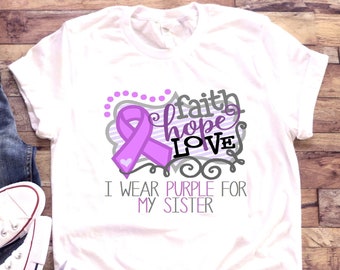 Purple Ribbon Shirt | I wear purple for my | T-Shirt One peice Bodysuit | Alzheimer's Epilepsy Cancer Cystic Fibrosis Purple | Womens Girls