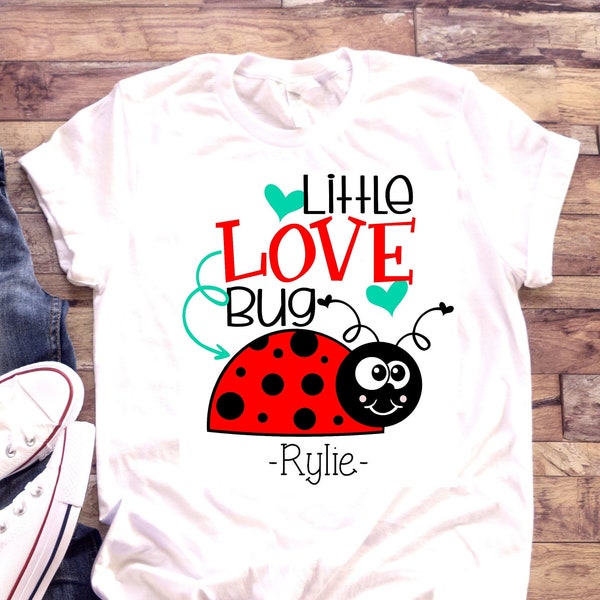 Valentine's Day Shirt | Little Love Bug | T-shirt One piece Bodysuit | Personalized Name Custom | Ladybug | Little girl