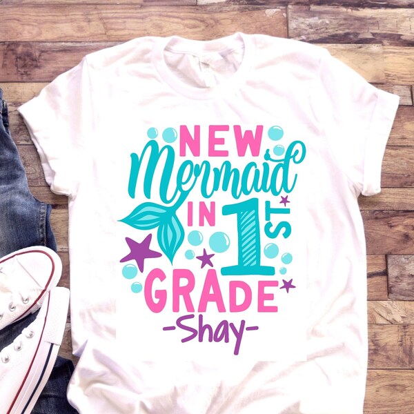 Mermaid Shirt | School shirt | First day of school | 1st grade | Little Girl | Personalized Name Custom | New mermaid in 1st grade | First