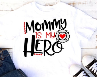 Mommy is my Hero | Firefighter | Mommy Mom | Hero | T-Shirt One Piece Bodysuit | Red line