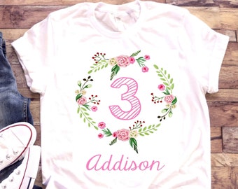 Birthday shirt | Floral wreath | T-shirt One Piece Bodysuit | Little girl | Floral | Flowers | 1st 2nd 3rd 4th 5th 6th 7th 8th 9th 10th