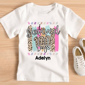 Girls 100th day of school shirt | I survived for 100 days | T-Shirt | 100th day of school celebration | Personalized name | Leopard Cheetah