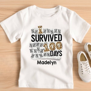 Girls 100th day of school shirt | I survived for 100 days |T-Shirt | 100th day of school celebration | Personalized name | Leopard Cheetah