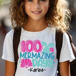 Girls 100th day of school shirt | 100 Mermazing days |T-Shirt | 100th day of school celebration | Personalized name | Mermaid