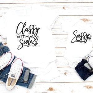 Mommy and me shirts | Classy with a side of Sassy | T-Shirt Shirt One Piece Bodysuit V-Neck | Little girl | Mama&#39;s girl | Top