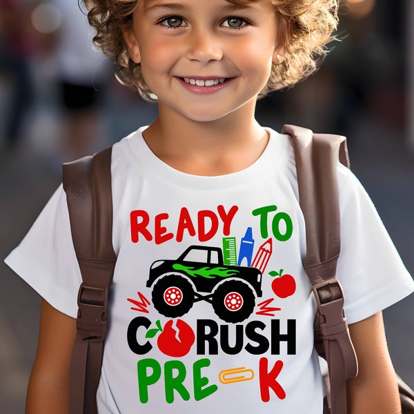 Pre-K Shirt | School shirt | First day of school | Pre-Kindergarten | Ready to crush | Monster truck | Little Boy | Trucks | PreK