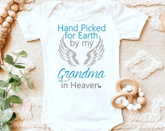 Hand picked for Earth by my Grandma in Heaven shirt | Angel Memory shirt | one piece bodysuit | Pregnancy | Hospital | Baby girl | Baby Boy