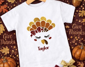 Thanksgiving shirt | Turkey | Personalized Name Custom | T-Shirt One piece Bodysuit | Thankful | Little girl