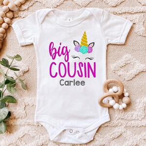 Big Cousin Shirt | Unicorn Cousin | T-Shirt One Piece Bodysuit | Personalized Name | Pregnancy announcement | I&#39;m going to be a | Promoted