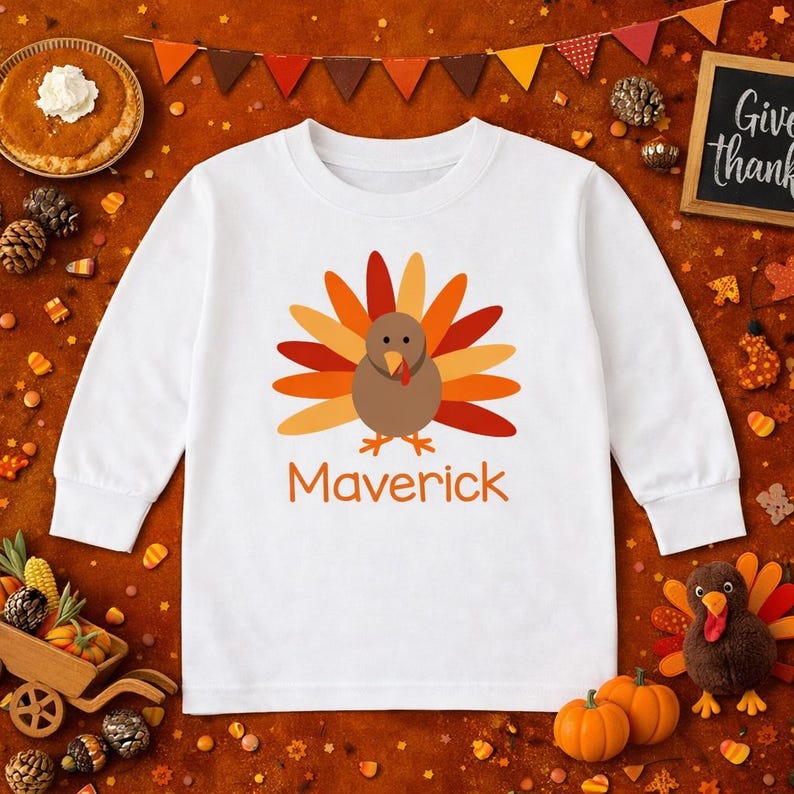 Thanksgiving shirt | Turkey | Personalized Name Custom | Long Sleeve shirt | Thankful | Little boy image 1
