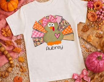 Turkey shirt | Thanksgiving shirt | Personalized Name | T-Shirt One piece Bodysuit | Turkey day | Thankful | Girl