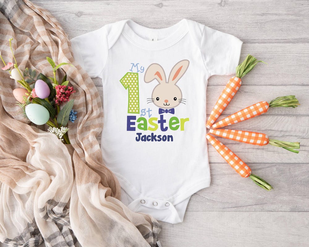 Easter Shirt | My 1St Easter | T-Shirt One Piece Bodysuit | Little Boy | Personalized Name Custom | Egg Hunt | Easter Bunny Onlytee