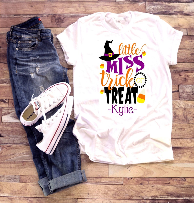 Little Miss Trick or Treat One piece Bodysuit T-shirt Halloween Little Girl Fall Pumpkin Season Autumn image 1