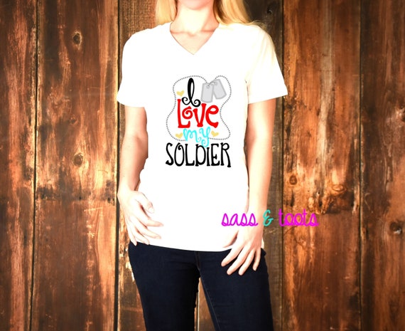 Buy I Love My Soldier Army Womens Womans V-neck T-shirt Shirt Name