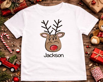 Christmas shirt | Reindeer | Boy | T-shirt One Piece Bodysuit | Name Personalized | Holidays | Buffalo Plaid