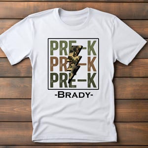 Boys 1st day of school shirt | Pre-K | T-Shirt | Military | Camo | Lightning | Personalized name Custom | Pre-Kindergarten