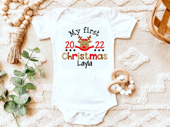 My first Christmas shirt Little Girl 1st Christmas T Shirt One Piece Bodysuit X Mas Name Personalized Custom Reindeer