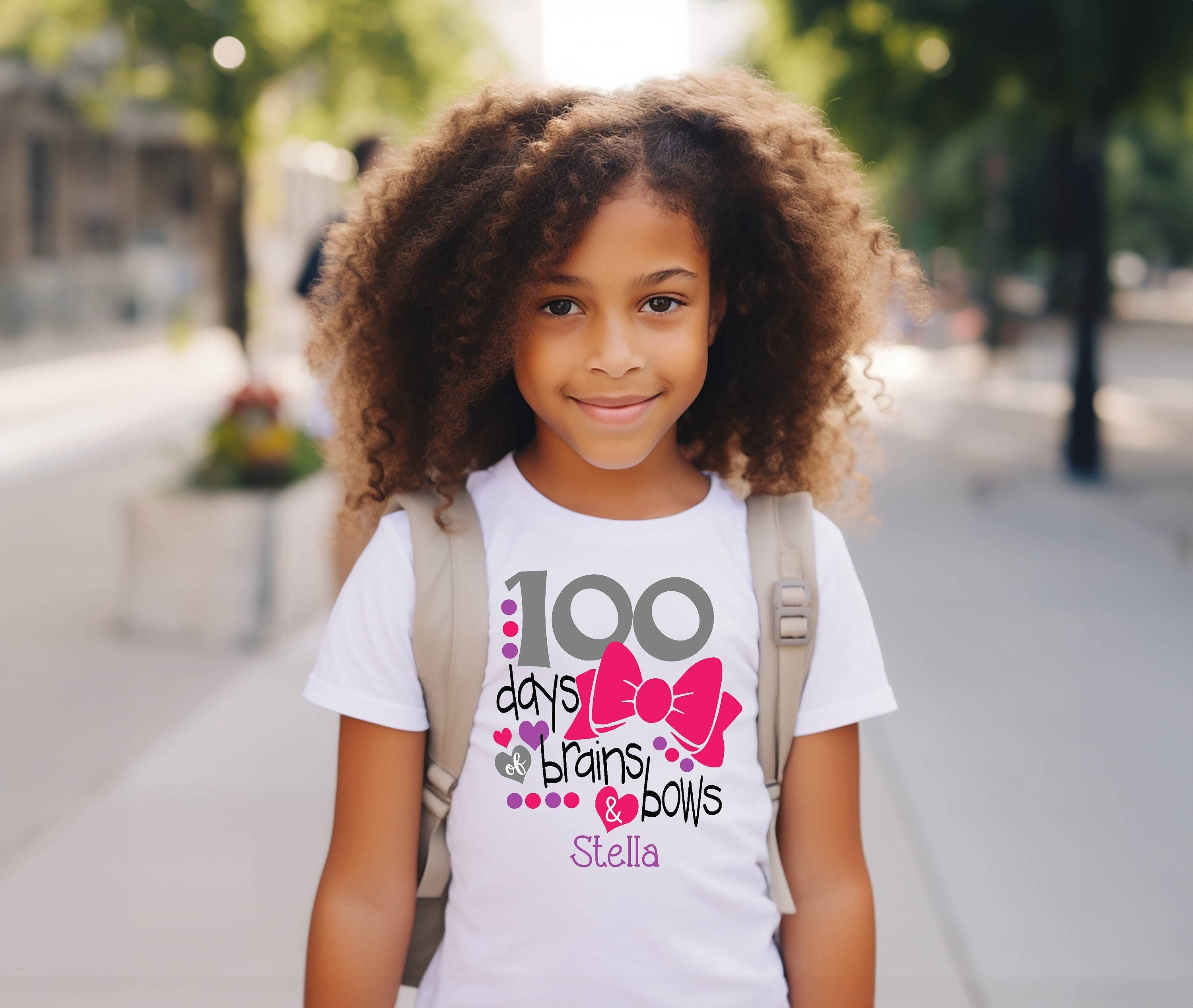 100th Day of School Shirt 100 Days of Brains and Bows 100th Day of School Celebration Personalized Name Pink Bow Little Girl - Etsy