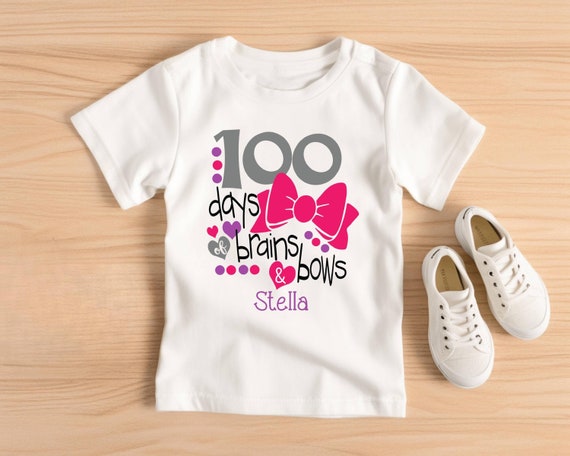 100 Days Of Brains Bows 100th Day Of School Gifts Kids Girls T-Shirt 100 Days Of Brains Bows 100th Day Of School Gifts Kids Girls T-Shirt