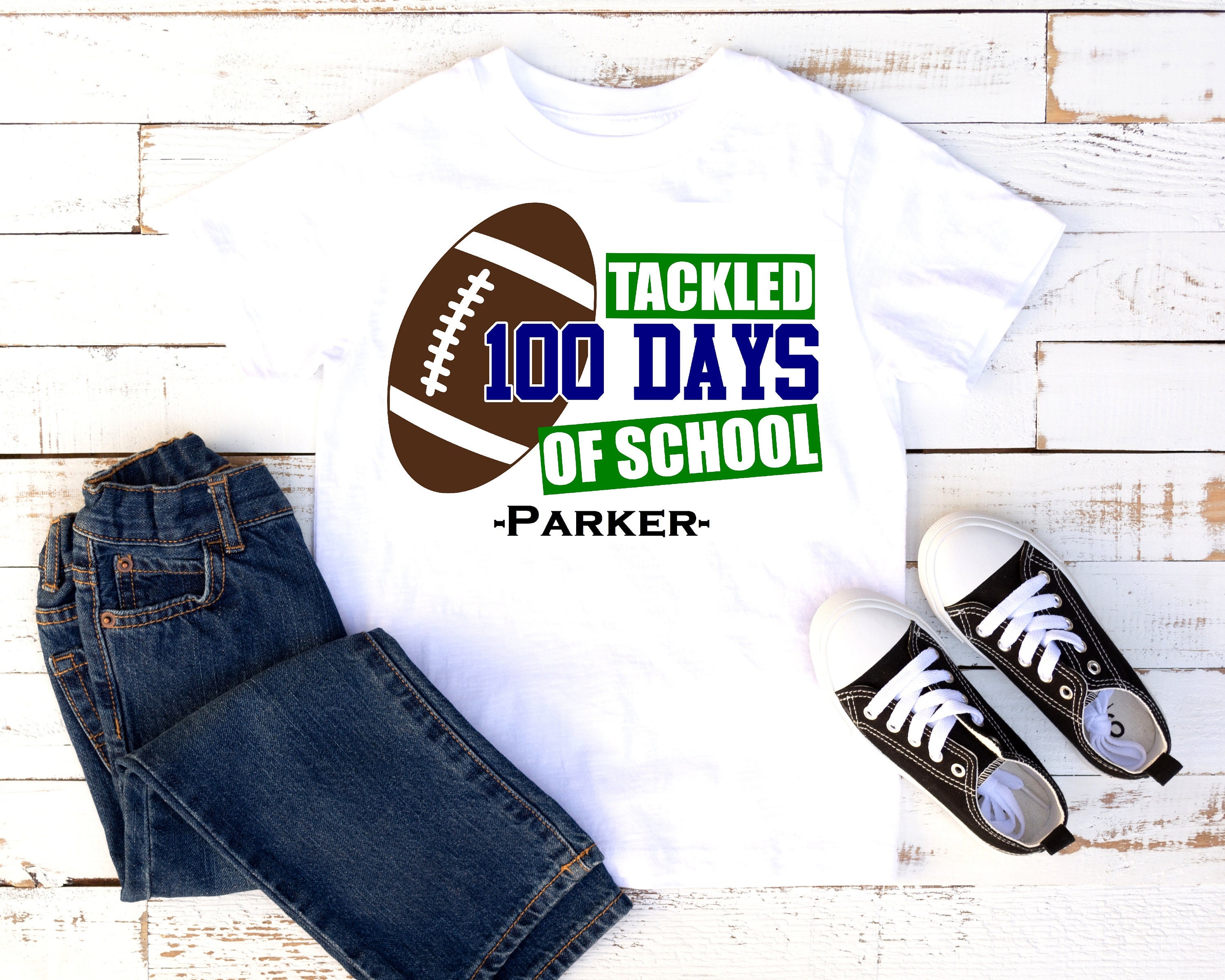 Boys 100th Day of School Shirt Tackled 100 Days of School Etsy