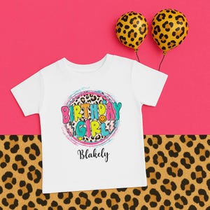 Birthday Girl | Birthday Shirt | Name Personalized | T-Shirt Shirt One Piece Bodysuit | Bubble Letters | Lightning | Cheetah | Leopard