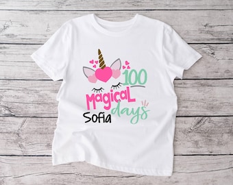 Girls 100th day of school shirt | 100 Magical Days | Unicorn shirt | 100th day of school celebration | Personalized name | Pink