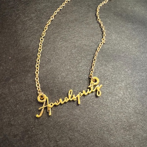 new Aperol Spritz cocktail boozy gold brass script  font adjustable necklace