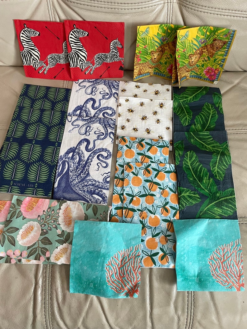 Luxury Paper Napkin Set, 18 Print Paper for Decoupage, Assortment of