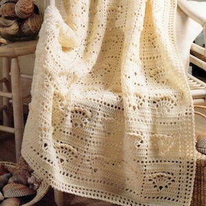 Vintage häkeln Spitzen afghanischen Sammeln von Muscheln Muster für PDF Sofortiger digitaler Download Wohnkultur lacey Decke viktorianischen Afghan