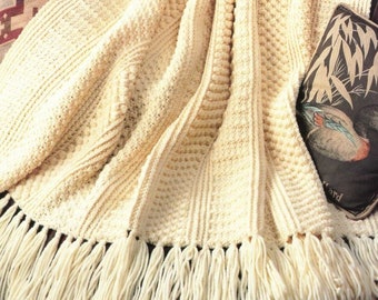 Vintage Crochet Pattern Textured Bands Afghan PDF Instant Digital Download Home Decor Throw Blanket Fisherman Aran Decor