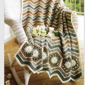 Padrão de crochê vintage com borda de margarida, afghan em PDF, download digital instantâneo, cobertor, decoração para casa, presente de inauguração, cobertor afghan em crochê