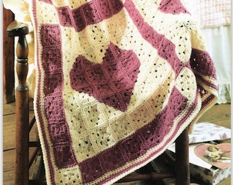 Vintage Crochet Pattern Patchwork Hearts PDF Instant Digital Download Home Decor Throw Blanket  Handmade  Crochet Blanket  Afghan  Throw