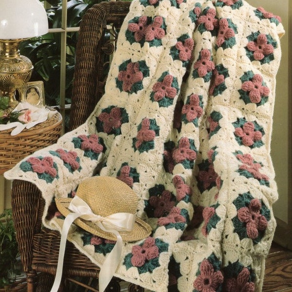 Vintage Crochet Dogwood Blossoms Pattern for PDF Instant Digital Download Home Decor Throw Blanket  Granny Afghan Grannycore